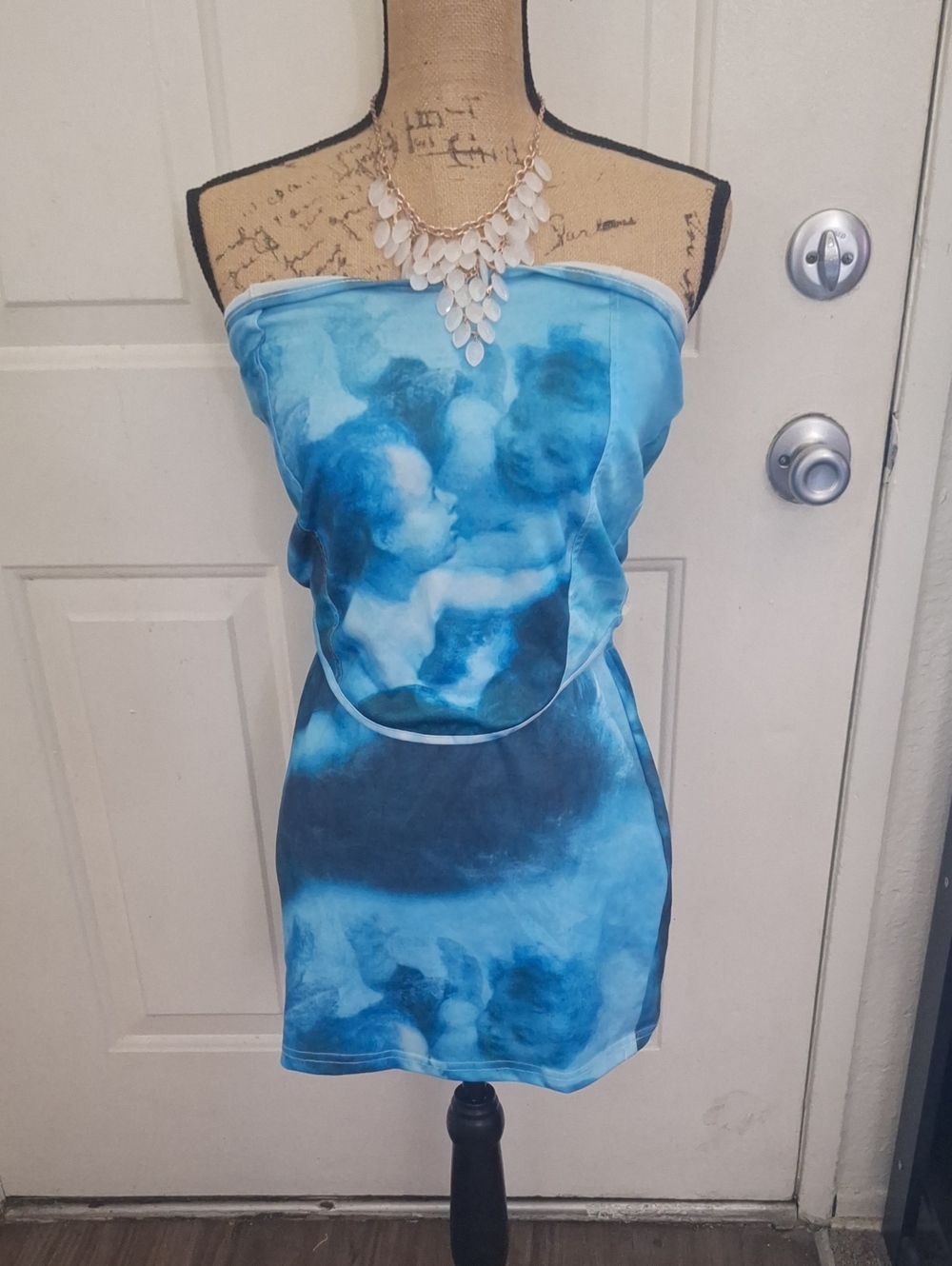 Strapless Blue Tie-Dye Mini Set